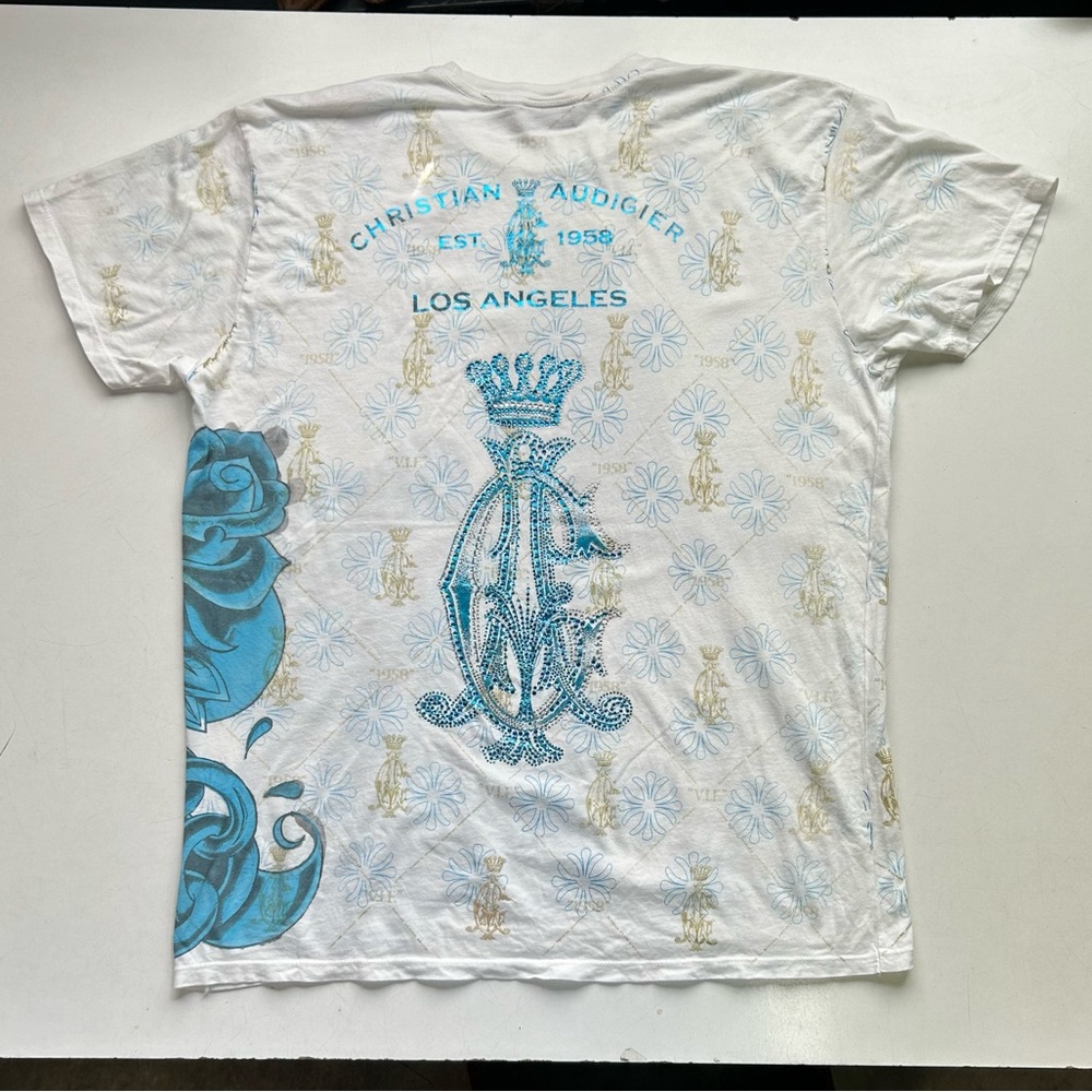 Christian Audiger allover screen printed T-shirt, Swarovski crystal embellished - Picture 5 of 10